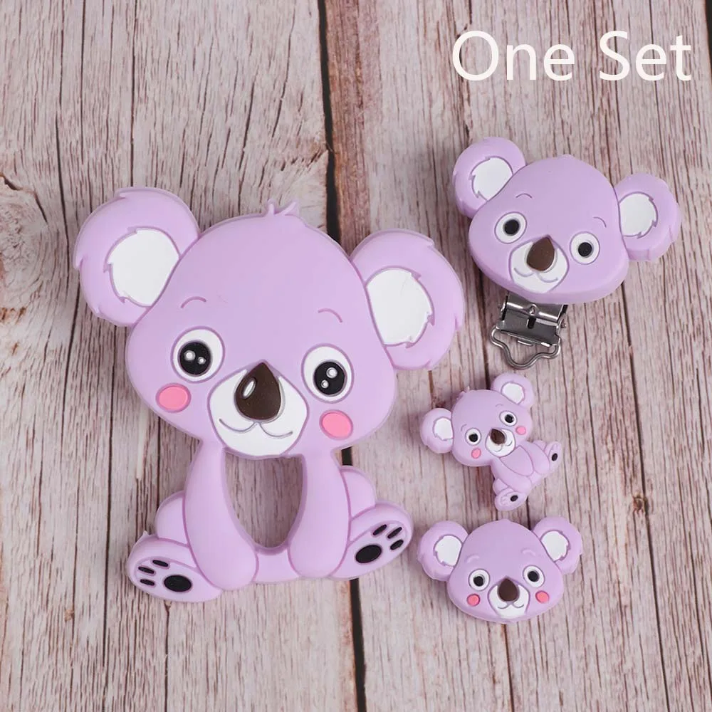 BPA Free Koala Baby Teether Silicone Beads For DIY Teething Necklace Gift Nurs Accessories Food Grade Silicone Teether Rodents - Цвет: purple set