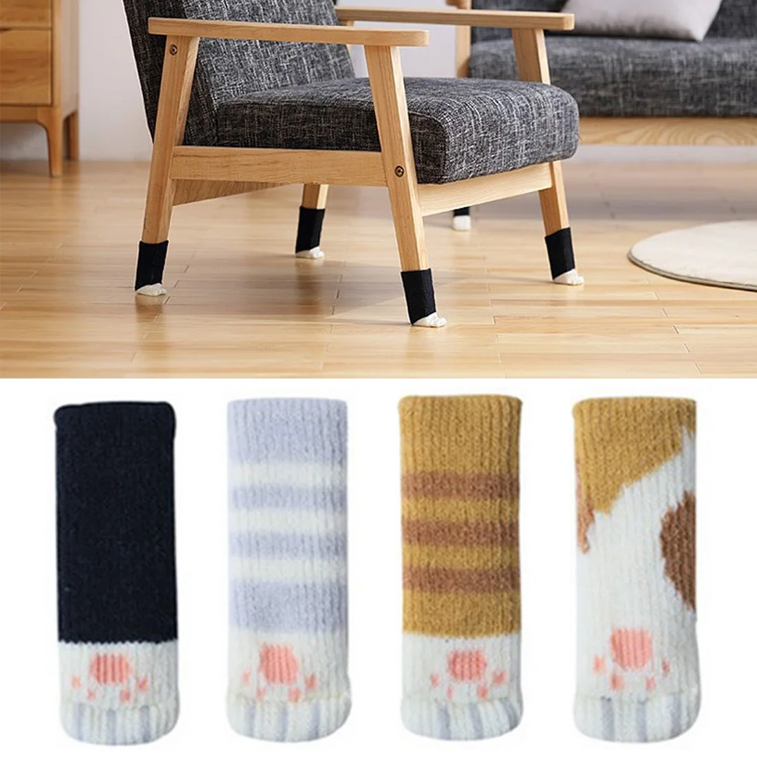 

Wool Knitting Cover Floor Paw Protector Socks Table for Leg Chair Cat Pads Furniture 2pcs