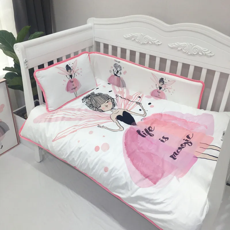 

4Pcs Baby Bedding Set Bumper Flannel Cartoon Pattern Newborn Quilt Cover Bed Sheet Pillowcase Infant Crib Bumper Baby Bedd Set
