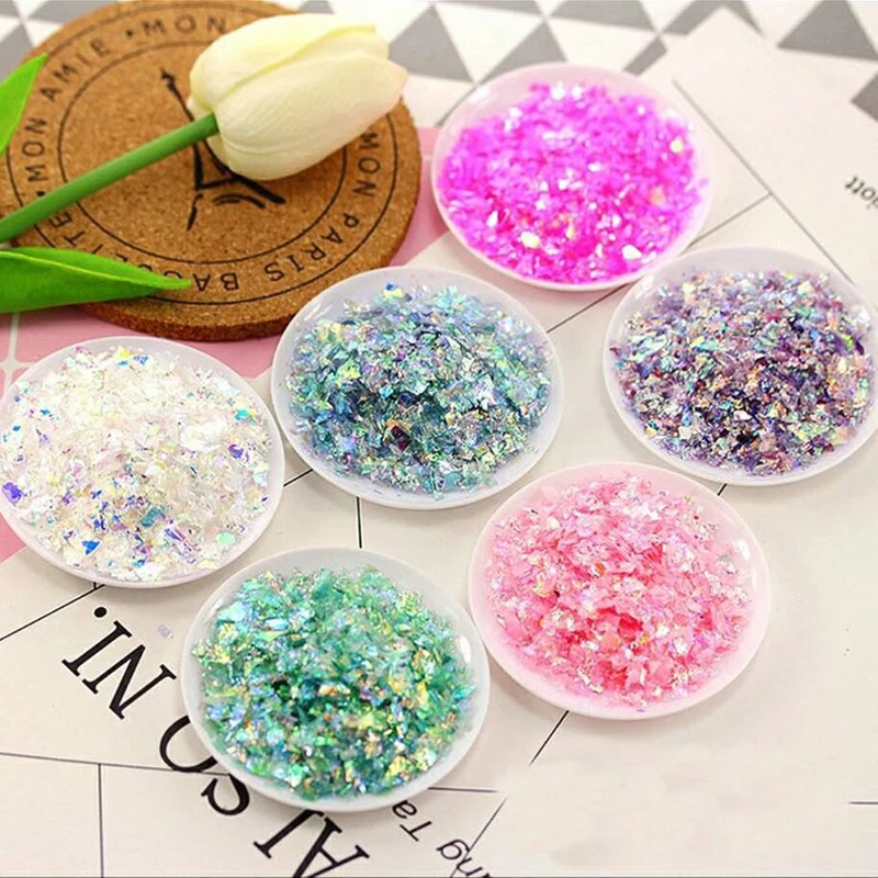 1Pack/20g Mixed Color Shell Paper Irregular 3D Glitter Cellophan Paper Nail Holographic Sequins Nail irregular Sequin Decoration