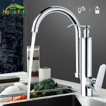 

Chrome Soap with faucet Design double use kitchen sink faucet deck mount Hot cold mixer crane tap Washing dish faucet detergent