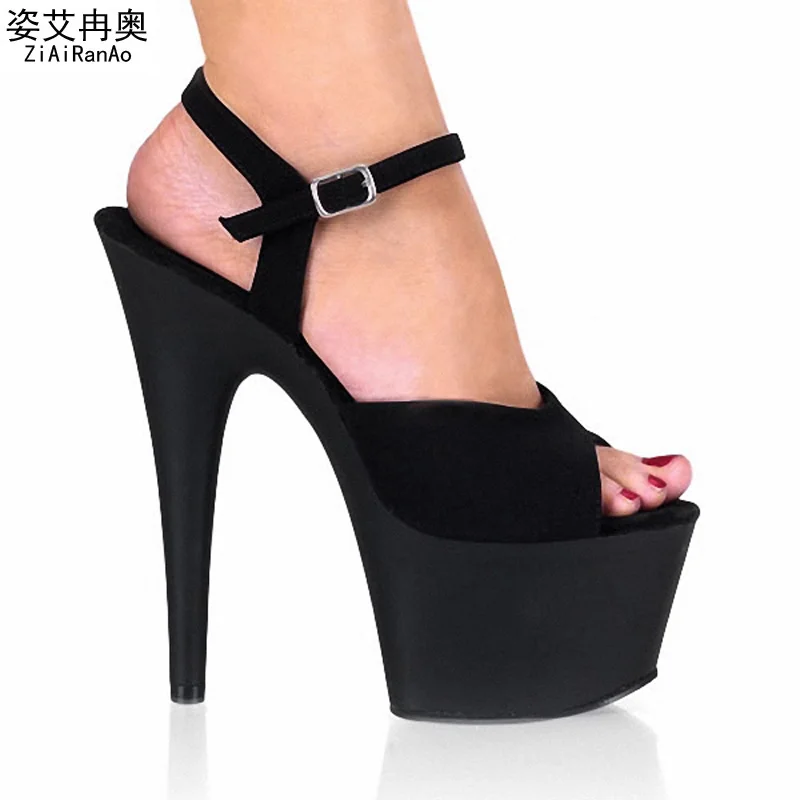 Nightclub Sexy Black Flock Sandals Summer 7 CM Platform Shoes font b Woman b font Ankle