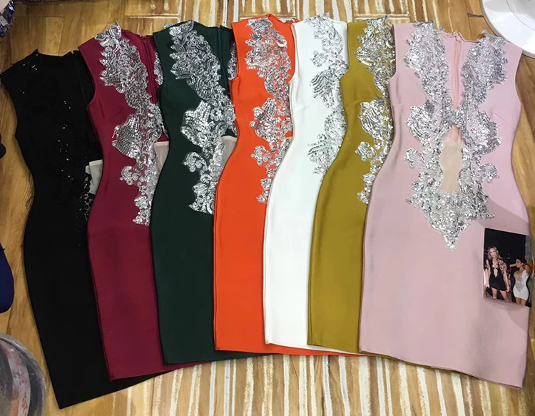 

7 Colors Sexy Sparkly Women Bandage Dress 2019 Knitted Elegant Designer Party Dress