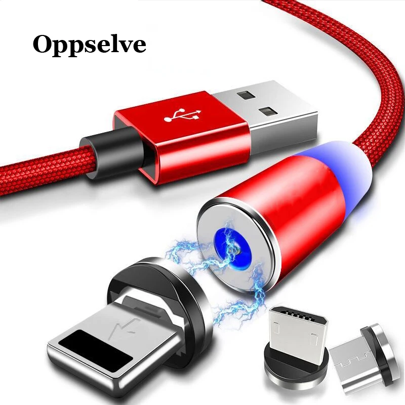 

Oppselve 1M Magnetic Charge Cable Micro USB Cable For iPhone XS XR X 8 7 Magnet Charger USB Type C Cable LED Charging Wire Cord