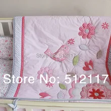 6 шт. аппликация 3D Розовый птичка цветок детская кроватка Постельные принадлежности Набор для девочки одеяло/Стёганое одеяло установлены Простыни
