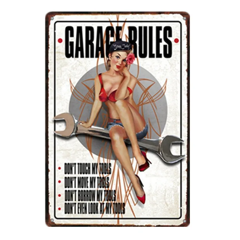 "Garage Rules" настенный Декор Hot Rod Hell металла плакат автомобиля байкеров моторное масло полный Услуги металлические знаки для магазина, гаража украшения YN186 - Цвет: YB0075