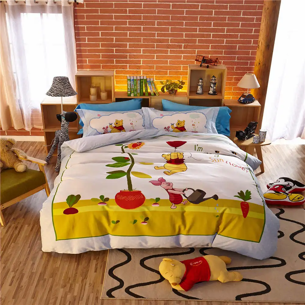 

disney cartoon winnie pooh bedding sets kids home textile autumn winter bedspreads 3D bed linens boys queen size bed set 4pc