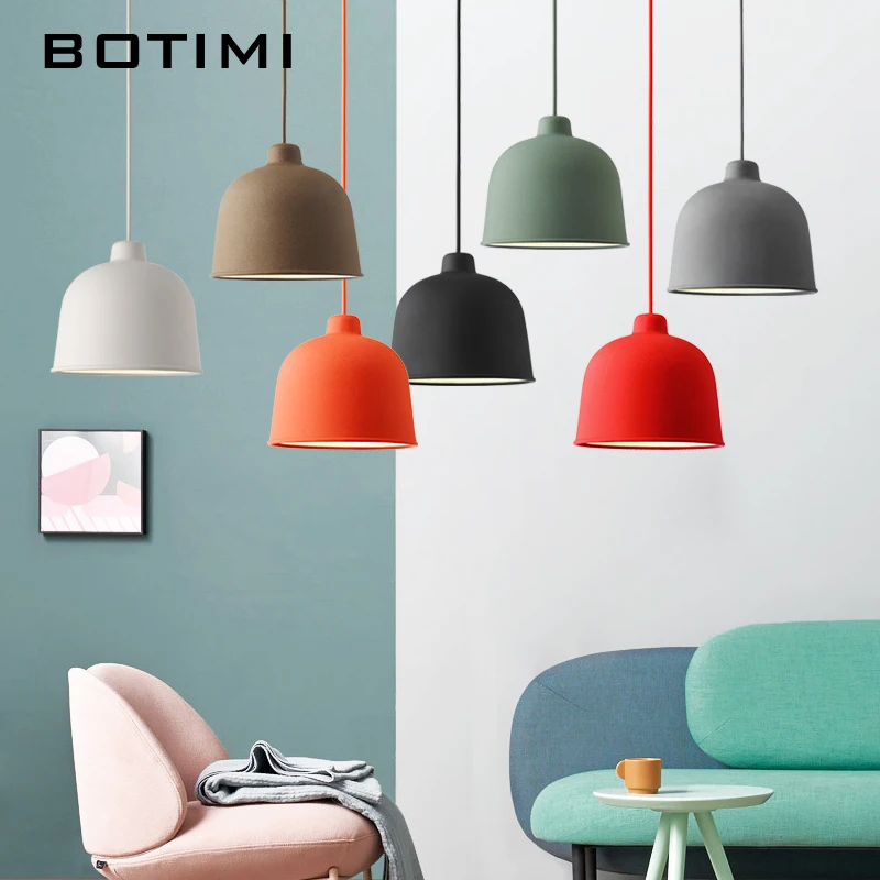 

BOTIMI Colorful LED Pendant Lights For Dining Room Resin Lampshade Hanging Lamp E27 Kitchen Lighting Adjust Restaurant Luminaire