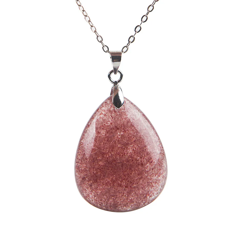 

Natural Strawberry Quartz Crystal Pendant Women Necklace Fashion Charm Pendant Bead Water Drop Bead 30*23*8mm Popular Pendant