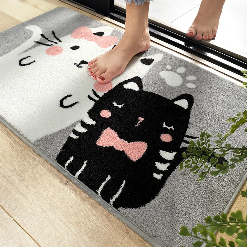 Cartoon Japanese Cat Bath Mat Microfiber Bathroom Rug Non slip