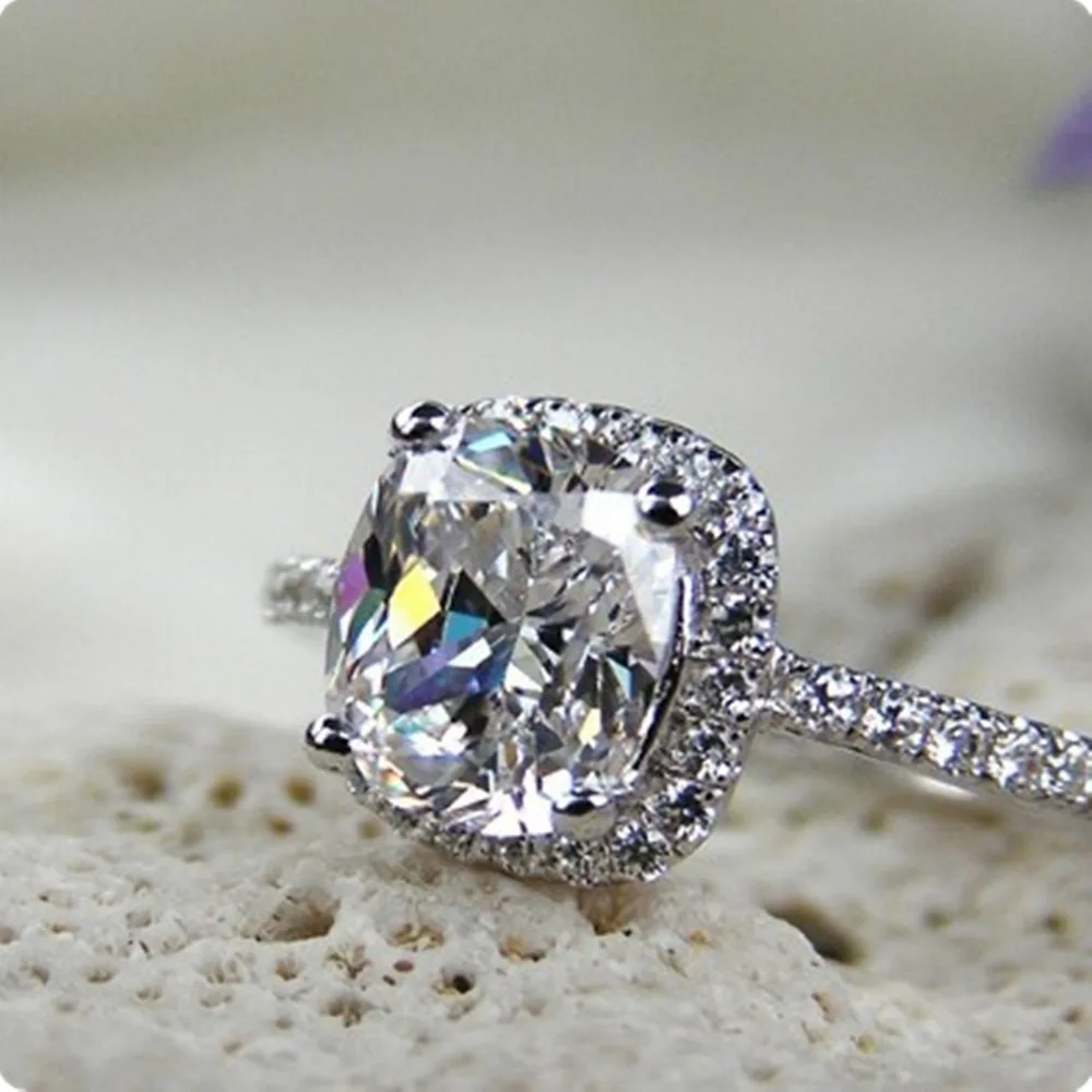 3ct cushion synthetic diamonds ring for women engagement wedding jewelry sterling silver 18karat white gold cover - Silver Diamond Wedding Rings 3ct cushion synthetic diamonds ring for women engagement wedding jewelry sterling silver 18karat white gold cover - Silver Diamond Wedding Rings