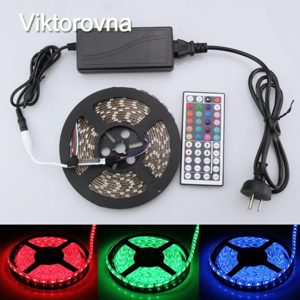 

1/5M 5050 3528 SMD RGB nonwaterproof led flexible strip tira tape lampada light lamp+44key remote controller+DC 12V power supply