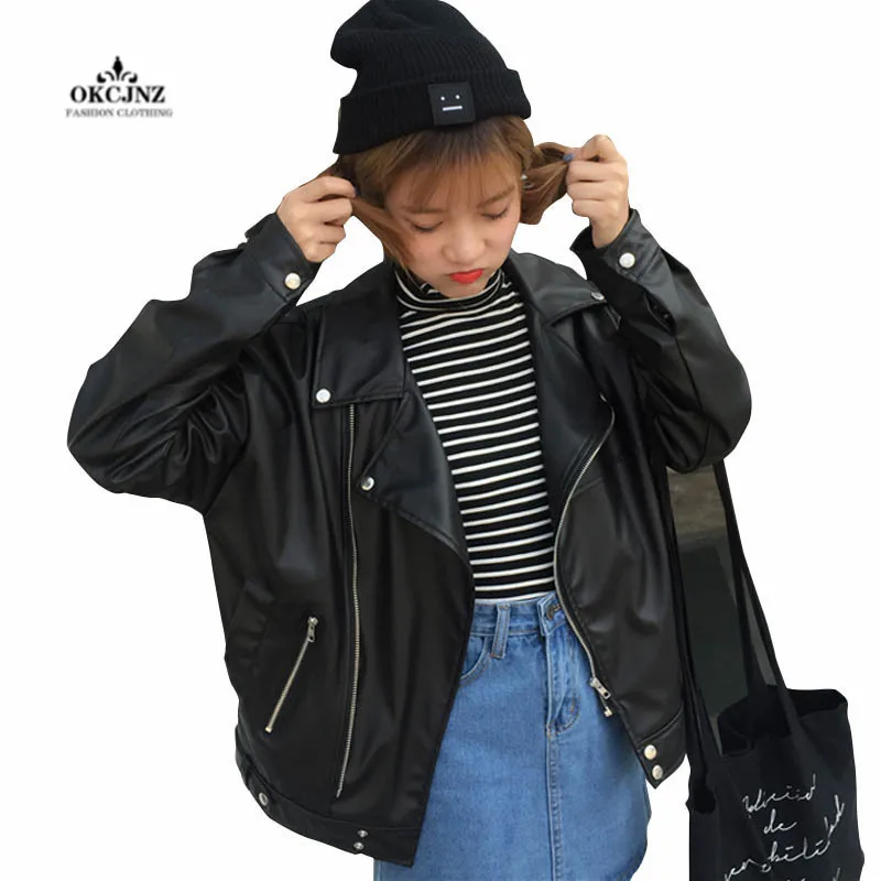 

Spring and Autumn Women's New Korean Short Paragraph Locomotive Suit Loose Leather Clothing Wild Black Casual Jacket X0315