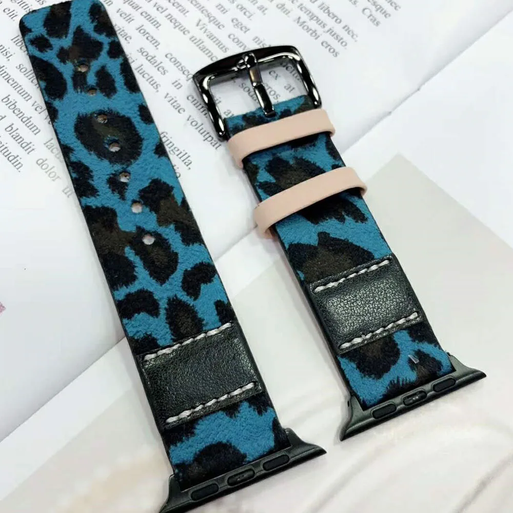Роскошная кожаная с леопардовым принтом ремешок для Apple Watch 5, серия 5, 4, 3, 2, ремешок для часов для мужчин/женщин, браслет 38 мм, 42 мм, 40 мм, 44 мм, ремень - Цвет ремешка: Blue