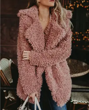 

Women's coat long imitation fur outwear loose wild autumn winter new fashion wild hot jacket soft warm lapel Medium overcoat