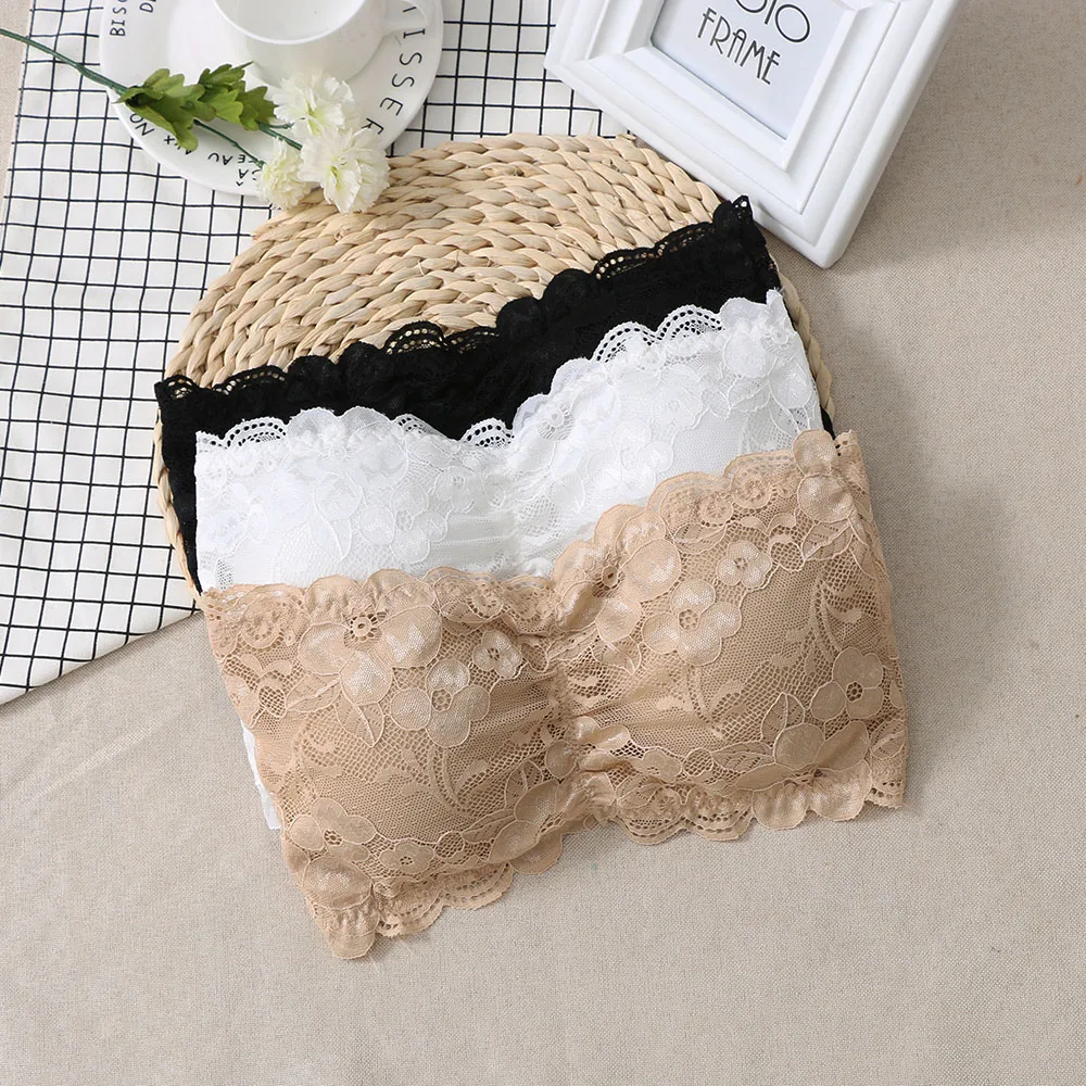 

1PC Fashion Women Lace Tube Tops Sexy Lace Prevent Exposed Underwear Strapless Weave Padded Tube Tops Ladies Intimates