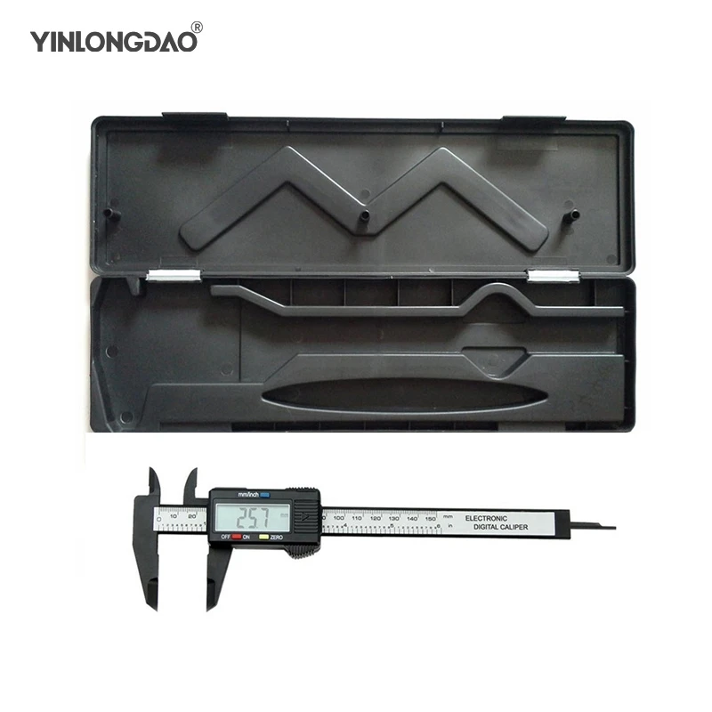 150mm 6 inch LCD Digital Electronic Carbon Fiber Vernier Caliper Gauge Micrometer Measuring Tool Ruler With Box