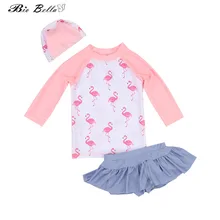 Детский купальный костюм для девочек, модный купальный костюм, юбка+ шапочка+ топы, купальный комплект с длинными рукавами, одежда для серфинга для девочек