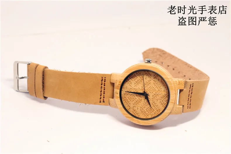 Hotime люксовый бренд пара кожаный ремешок Bamboo Часы с полной печать резки циферблат COOL КВАРЦ для мужчин Женская мода Часы