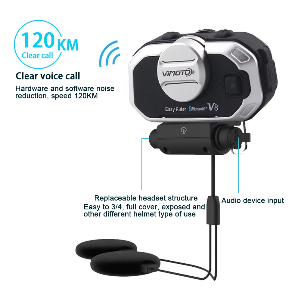 

Vimoto 2 pcs V8 Motorcycle Helmet Headset Intercom Motorbike BT Intercom Headset Bluetooth enabled Phone GPS High-fidelity sound
