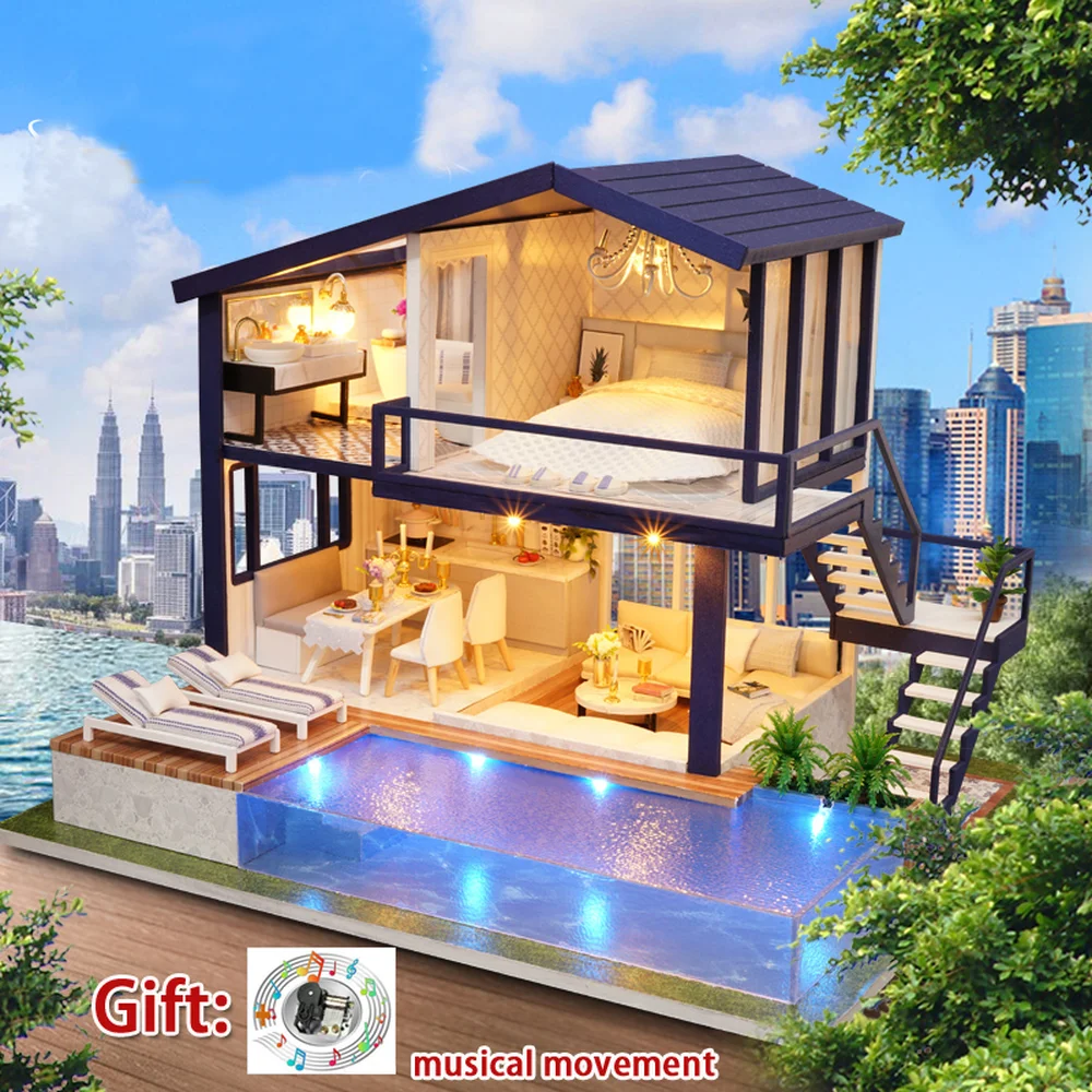 

Diy Miniature Doll House Large Wooden Toy House Model Kit APARTMENT Big Dollhouse with Music Girl Toys Birthday Xmas Gift
