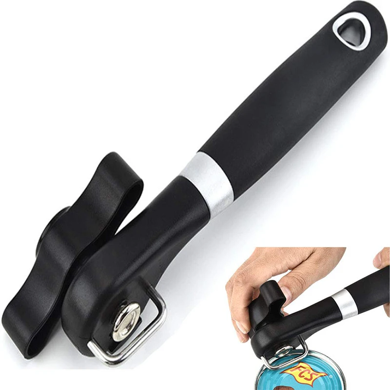 

Stainless Steel Safety Manual Can Opener with Smooth Edge, Handheld Bottle Tin Opener with Anti-slip Hand Grip, Food Grade,Black