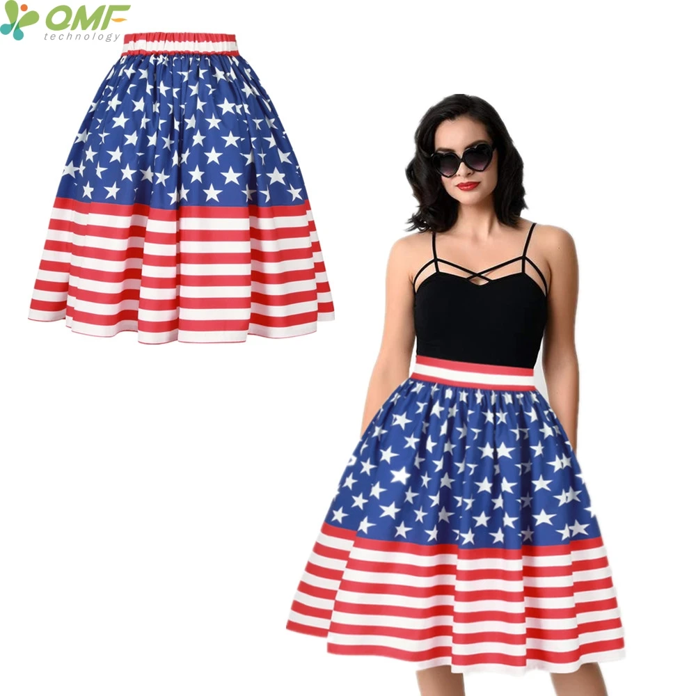 Blue Stars Red Stripes Skirts Womens Pleated Tennis Skirts High Waist