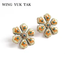 Роскошные эмалированные серьги-гвоздики в виде цветка для женщин с кристаллами, корейские серьги, массивные ювелирные изделия