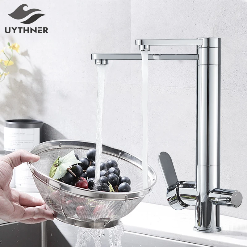 

Uythner Waterfilter taps kitchen faucets Dual Handle Deck Mounted Mixer Tap 360 Degree rotation Water Purification Feature Crane