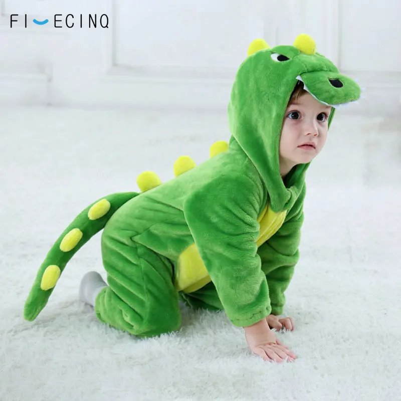 Baby Kigurumis Green Animal Cartoon Costume Cosplay Neonato Bambino Body Onepiece Tutina Flanella Confortevole Fantasia