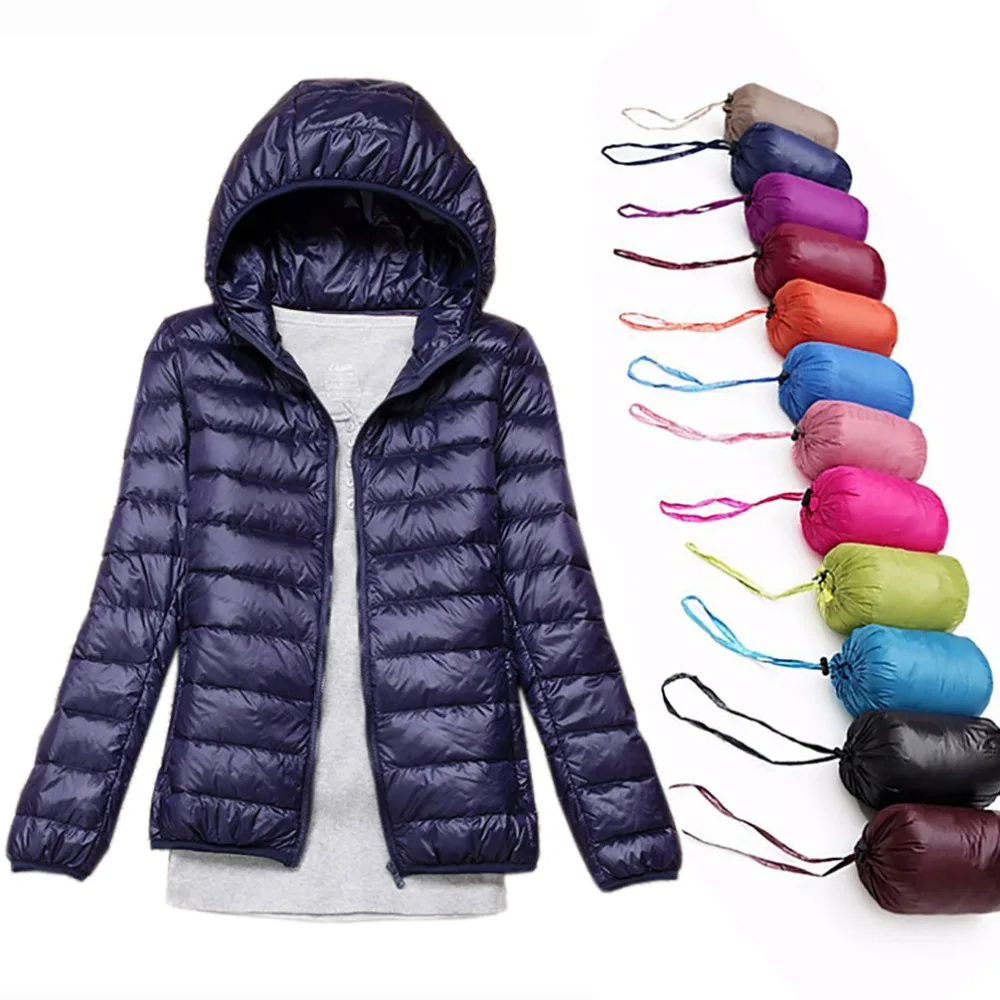 

Winter Women Duck Down Jacket Woman Hooded UltraLight Down Coats Long Sleeve Warm Coat Slim Parka Female Portable Autumn Outwear