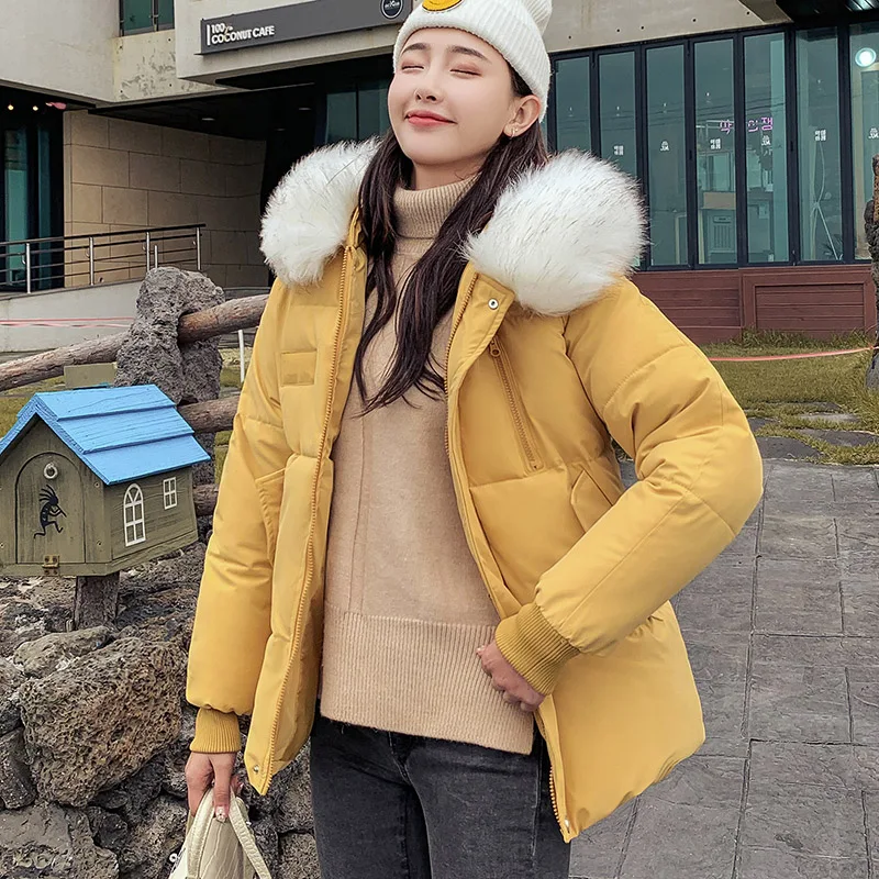 

Winter Women jacket coat 2019 Casual thick warm big fur hooded parkas coat Solid winter sintepon jacket female outwear coat