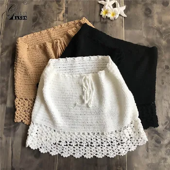 

Gold Hands Handmade Cotton Knitted Crochet Mini Skirts Womens Ladies Beach Skirt Sexy Comfortable Hollow A Word Bag Hip Skirt