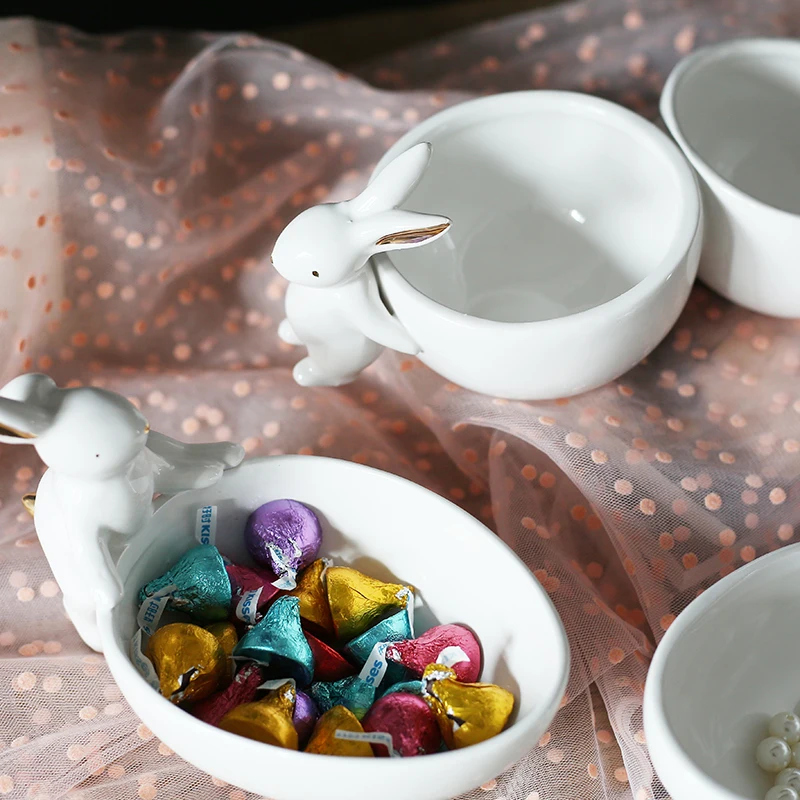 Креативная тарелка для торта в виде кролика, керамическая чаша, поднос для хранения конфет, держатель для ключей, украшение дома