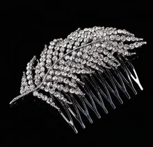 2017 New Arrival Art Deco Silver Clear Rhinestones Crystals Pearls Leaves Wedding Hair Comb Bridal Hair Accessories Hair Jewelry
