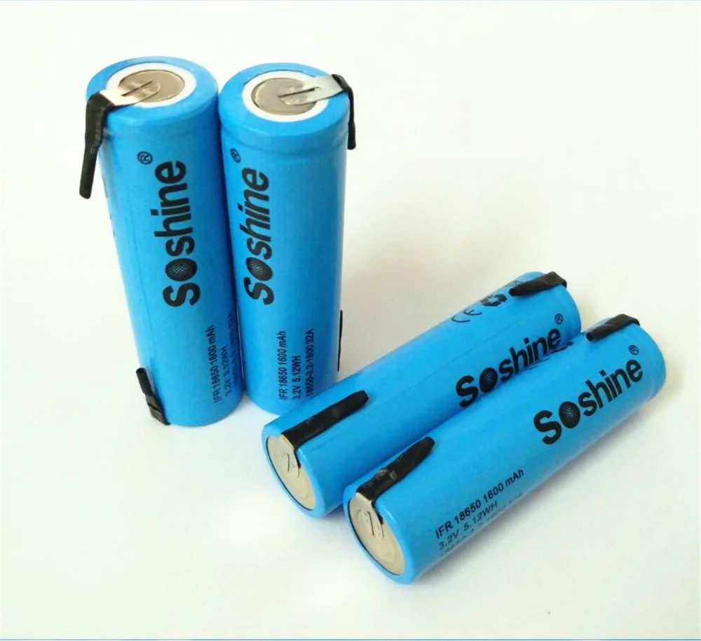 4 шт Soshine LiFePO4 18650 3,2 V 1600mAh аккумуляторная батарея с вкладкой