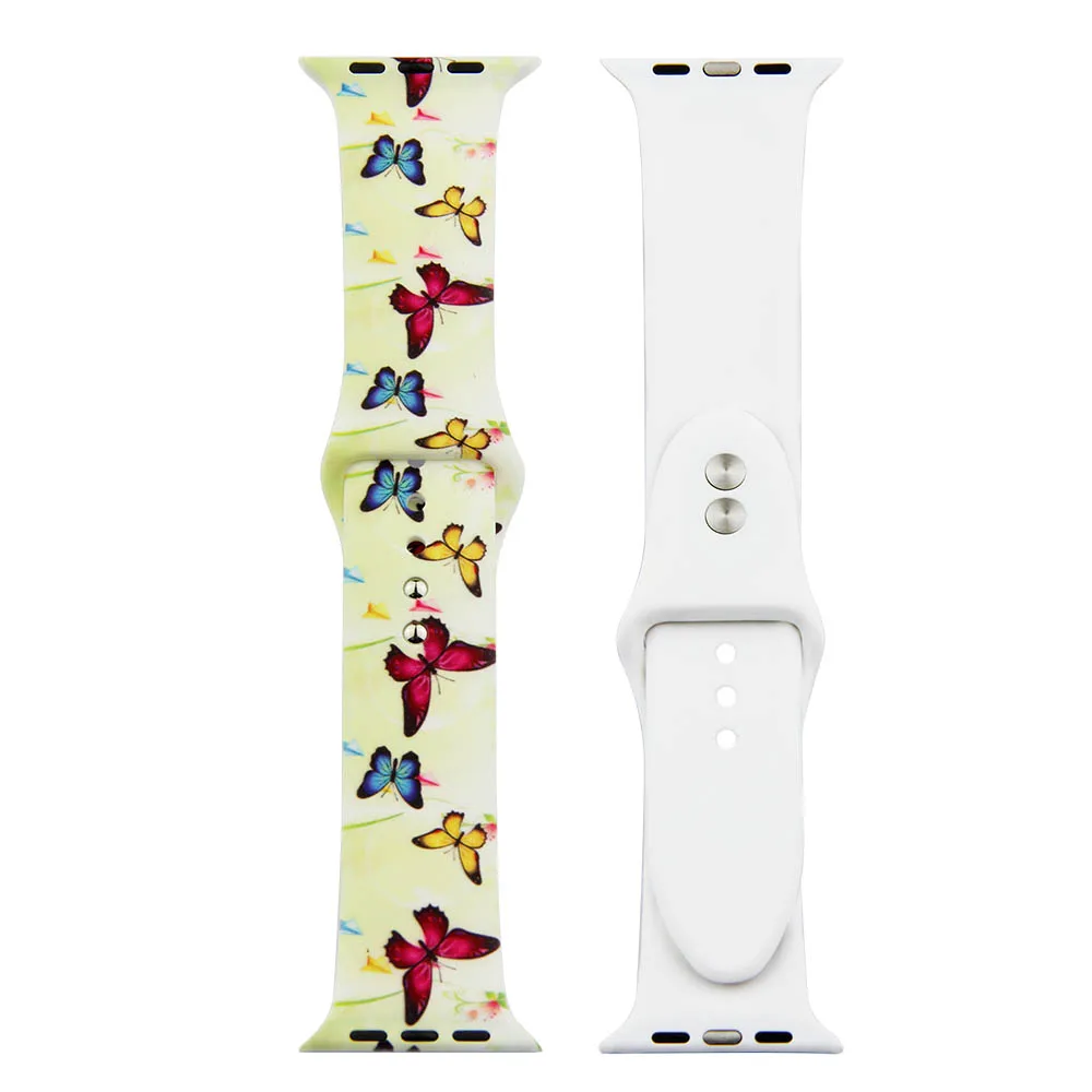 Силиконовый сменный спортивный ремешок с цветочным принтом для Apple Watch серии 1 2 3 4 5 38 мм 42 мм 44 мм 40 мм ремешок для наручного ремешка iWatch - Цвет ремешка: 2