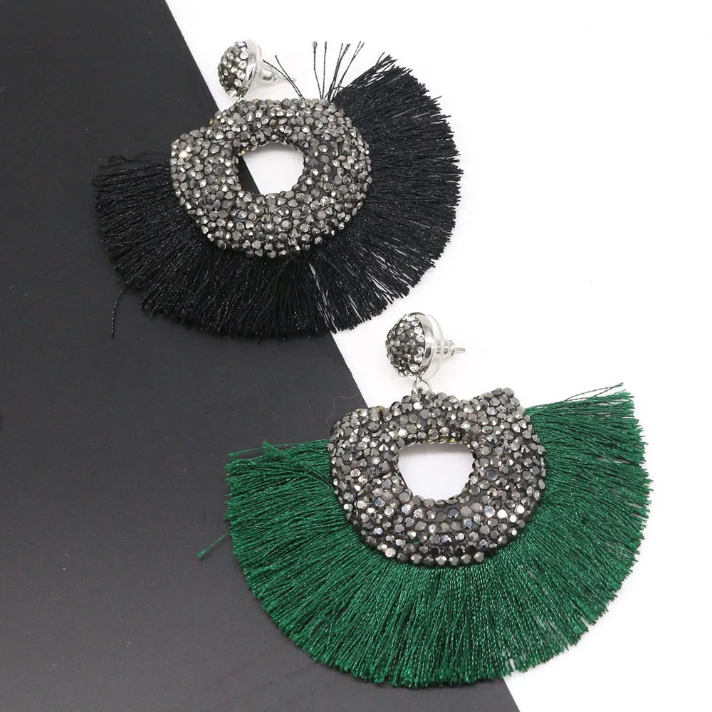 

Big Fashion Tassel Crystal Big Fringe Earrings For Women Accessories 2018 Earrings Female Oorbellen Boho Green