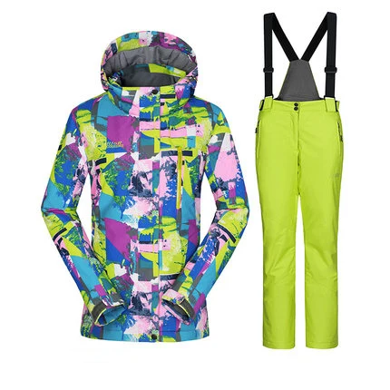 Высокая опыт лыжная куртка женская лыжные штаны горные лыжные зимние теплые спортивные женские костюмы Снежная одежда - Цвет: color9