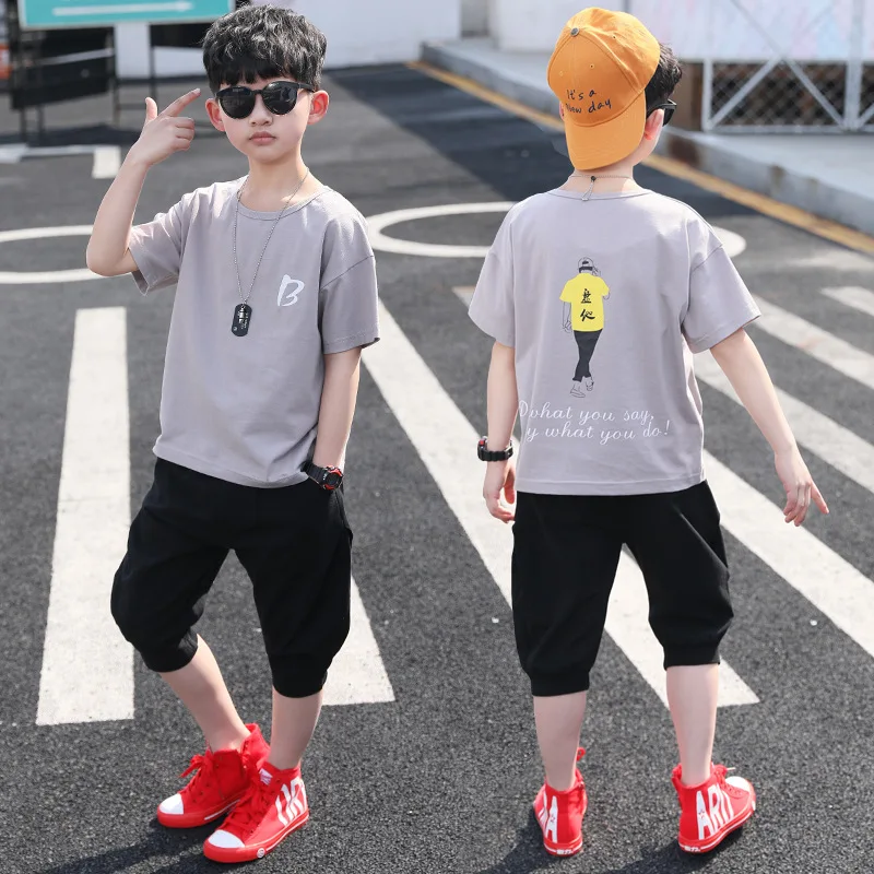 طفل رضيع الملابس مجموعة 2019 الصيف الاطفال الأطفال الملابس قصيرة الأكمام طباعة قميص + السراويل 2 قطعة دعوى 4- 14 سنوات