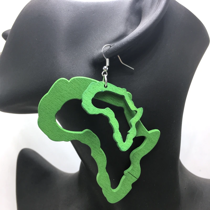 

Free Shipping! Double Africa Map Wooden Earrings can mixed 2 colors