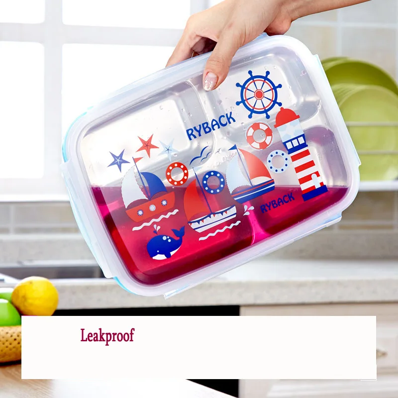 Stainless Steel Cartoon Kids Lunchbox Microwave Plastic Food Container Japanese Style Portable Bento Lunch Box China Dinner Set