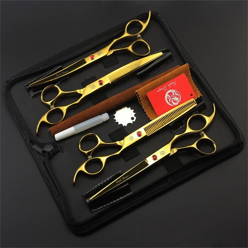 Purple dragon 7.0 inch Professional pet scissors for dog grooming High Quality Straight & Thinning & Curved Scissors 4pcsset (4)