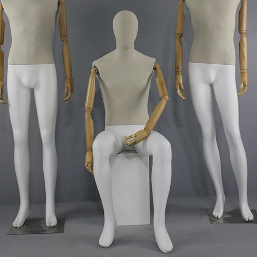 

Fabric covered male display mannequin with wooden arms