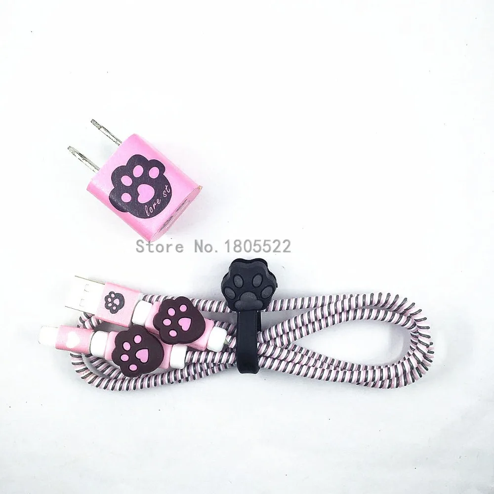 

1.4M Cartoon USB Charger Cable Protector Diy Set with Cable Winder Charging stickers Spiral Cord protector For iphone 5 6 6s 7