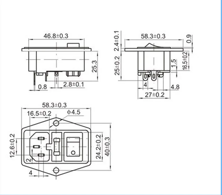 Детали 3d принтера 15A 250 В кулисный переключатель питания розетка с красным тройным питанием переменного тока с медным 3 контактом