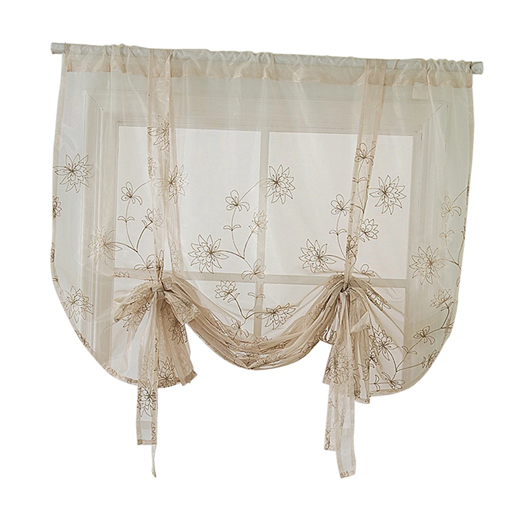 Embroidery Adjustable Tie-Up Curtain Shades Balloon Curtains for Kitchen Bathroom Small Window 46inch Wide x 63inch High