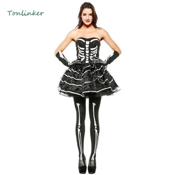 

Halloween Adult Women Sexy Skull Short Dress Costume Fantasia Cosplay Dress Queen Terror Theme Party Clothing