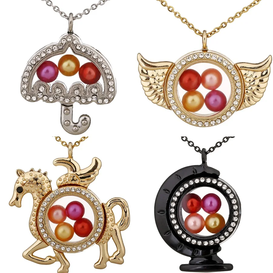 

Goddess Wings Umbrella Globe Glass Living Memory Photo Floating Lockets Pendant Necklace Steel Chain Necklace