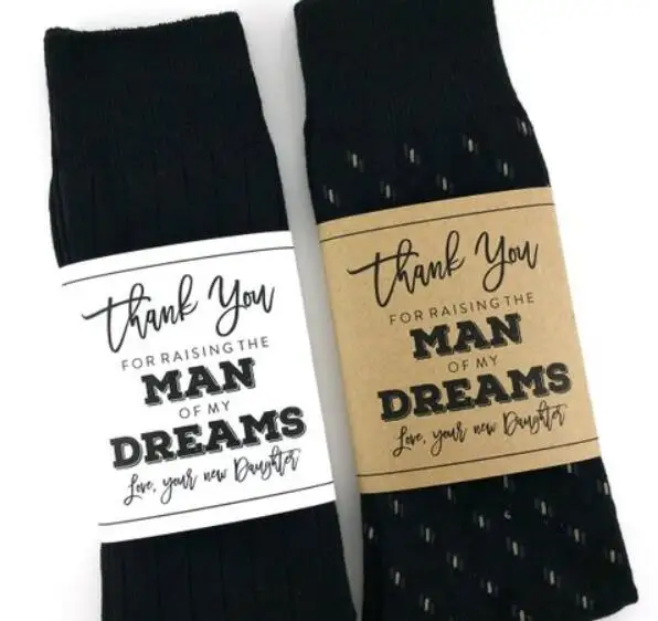 

personalize Thank You for Raising the Man of my Dreams Sock Wrapper lables, Father of the bride Wedding Socks Wrappers gifts